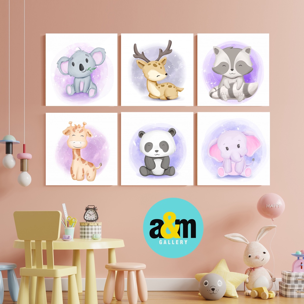 Hiasan Dinding Kamar Bayi Gambar Binatang Lucu ( 20 X 20 ) Pajangan Anak Dekorasi Bayi Wall Decor Tema BINATANG - A&amp;M