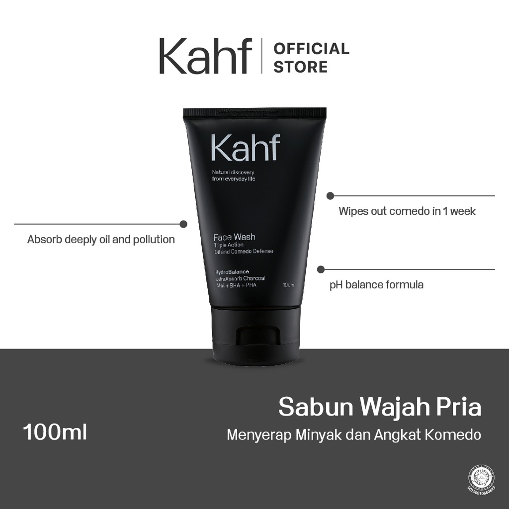 Kahf Triple Action Oil and Comedo Defense Face Wash 100 ml - Sabun Wajah Pria