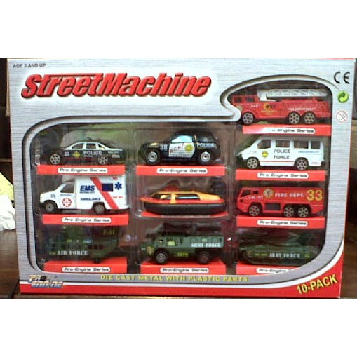 DIECAST MINIATUR DCS259 STREET MACHINE ARMY POLICE PEMADAM 10 PCS