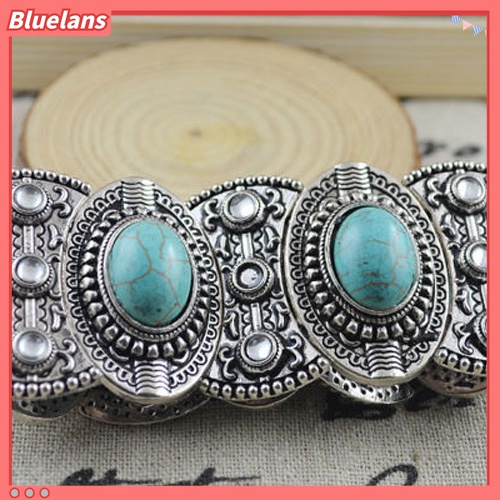 Gelang Bangle Turquoise Ukir Bentuk Oval Gaya Retro Tibet Untuk Wanita