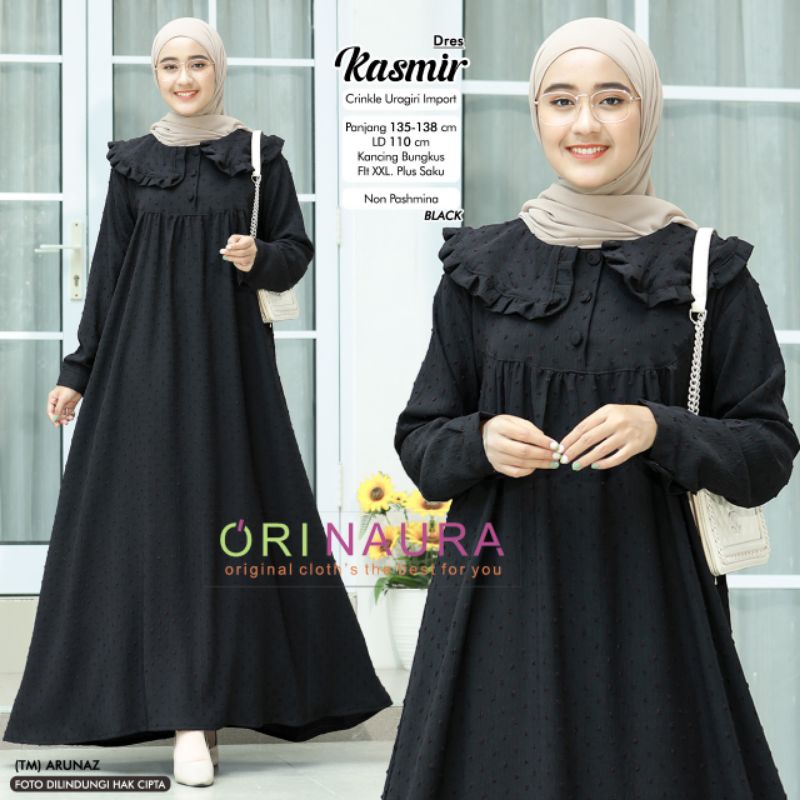 Kasmir Dress Original by Ori Naura Bahan Crinckle - Gamis Lebaran Korean Style