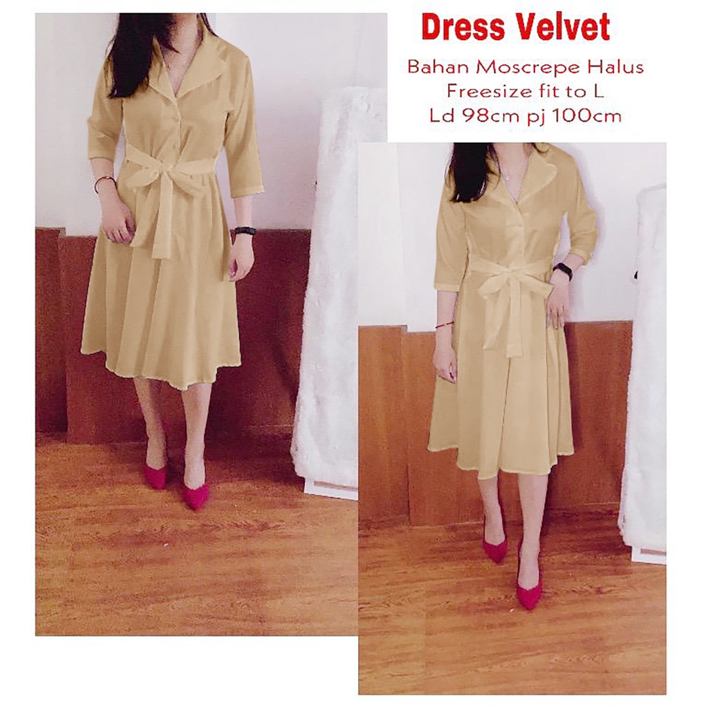 WSE390 - Dress Velvet Dress Wanita Dress Fit Kerah Bentuk V Kasual UK Fit L To XL LD 100 CM PJ 100 CM PREMIUM QUALITY