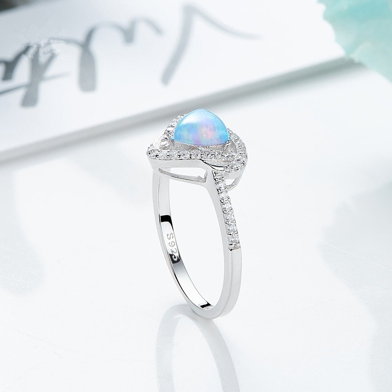 New European and American fashion women's ring Opal diamond heart-shaped ring