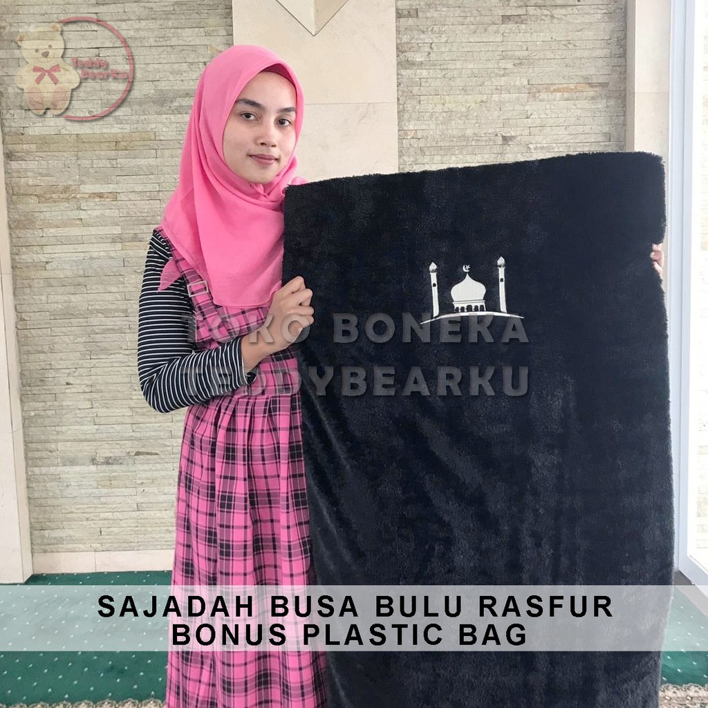 SAJADAH BUSA RASFUR HITAM MOTIF MASJID BONUS PLASTIC BAG