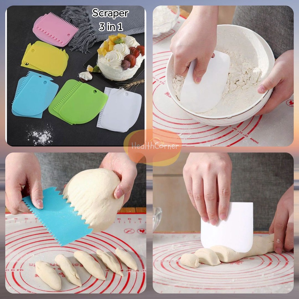 Set 3pcs Pisau Adonan Kue Butter Cream Scraper Alat Potong Roti Dekorasi RANDOM