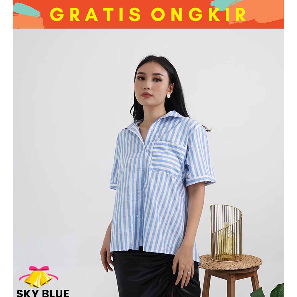 Jual COTTONBELLS KEMEJA CASUAL WANITA OVERSIZED SALUR INAKO POCKET ...