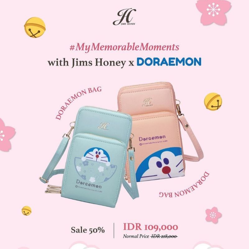 Free Box Doraemon Bag Jims Honey Tas HP Selempang Wanita