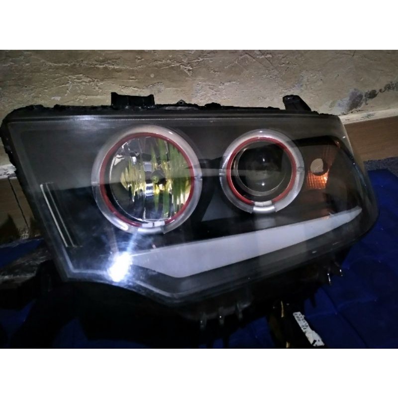 Headlamp Lampu Depan Custom Mitsubishi Pajero Sport 2009-2014 HID-projector-angeleyes-alis-blackhous
