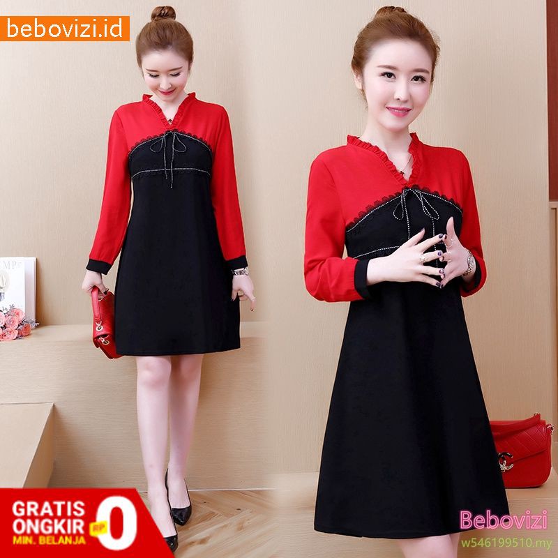 Dress Jumbo 5Xl Korean Patchwork Midi Wanita Dinner Party