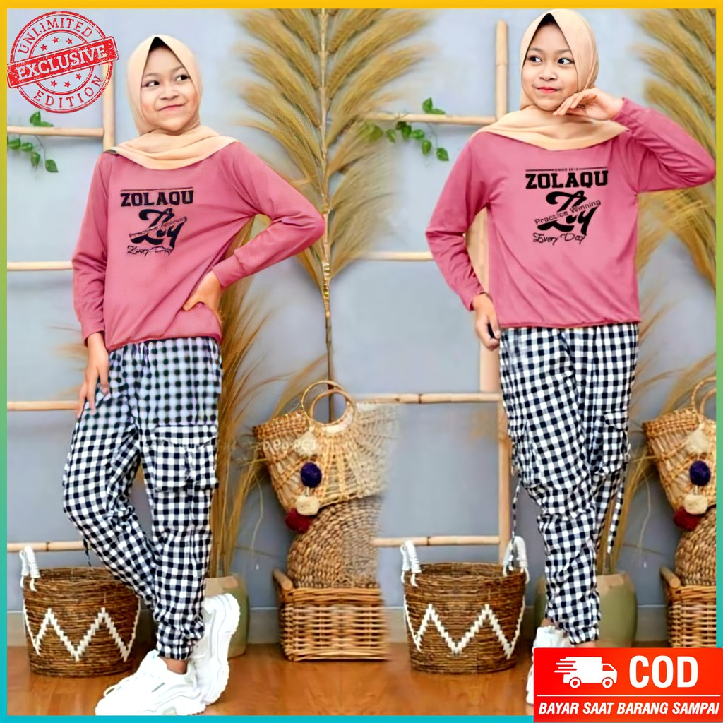 SETELAN FASHION KOSTUM BAJU ANAK PEREMPUAN SET KOTAK ZOLA KID BAHAN BABYTERRY USIA 9-12TH KEKINIAN