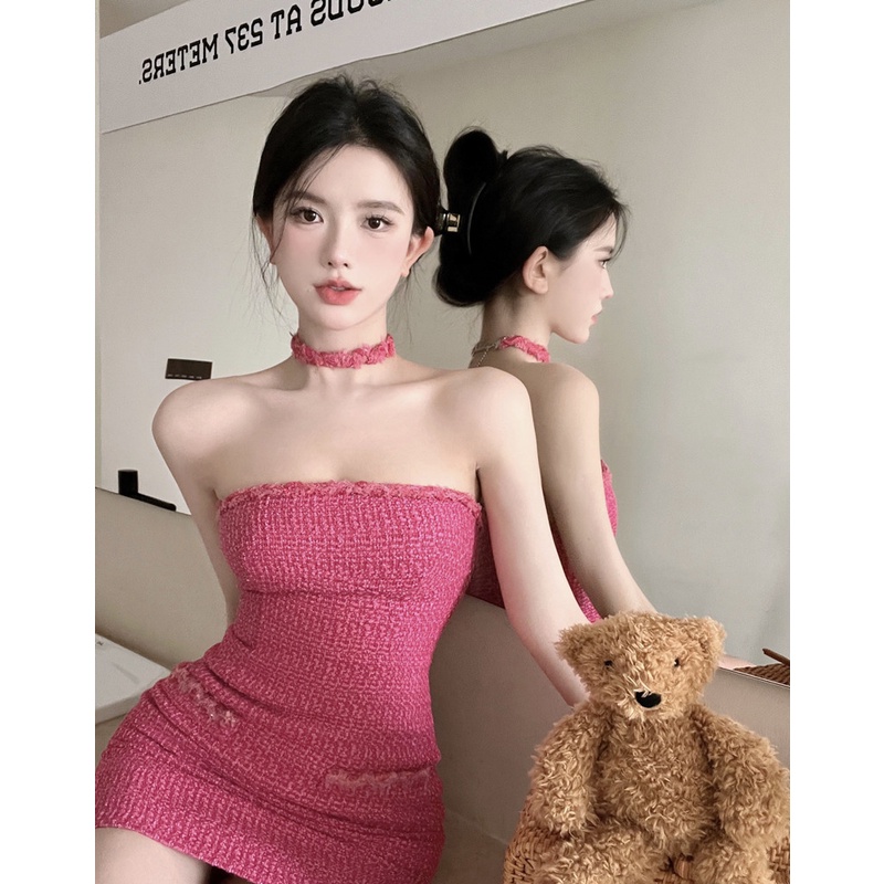 Gaun Wanita Versi Korea Slim dan Slim Tube Top Rok 2022 Musim Panas Baru Keinginan Murni Seksi Kata Tas Hip Rok