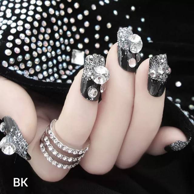 (BK) Wedding fake nail Black Diamond kuku palsu 3D