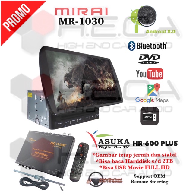 MIRAI MR-1030 Android 10” Head Unit DVD Double din Tape Mobil &amp; TV Tuner Digital ASUKA HR-600 PLUS