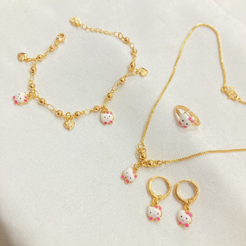 Set Perhiasan Anak Kalung Gelang Cincin Anting Cat Lapis Emas