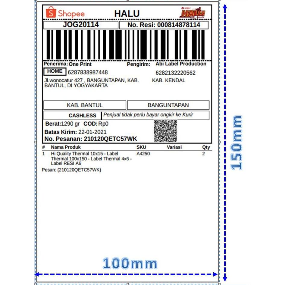 

[(BAYAR DITEMPAT) Hi Quality Thermal 10x15 - Label Thermal 100x150 - Label Thermal 4x6 - Label RESI A6