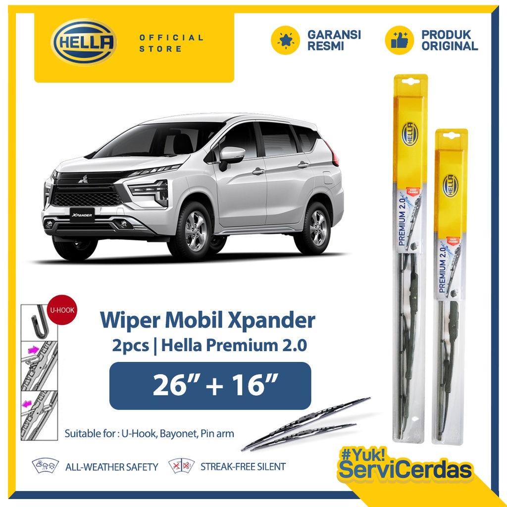 Wiper Mobil MITSUBISHI Xpander 26" + 16" (2pcs) -  HELLA Premium 2.0