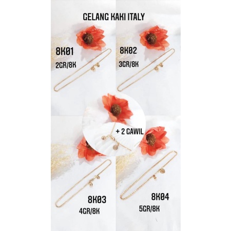 Gelang Kaki Italy Dewasa / Mas asli kadar 8k (K375/420)
