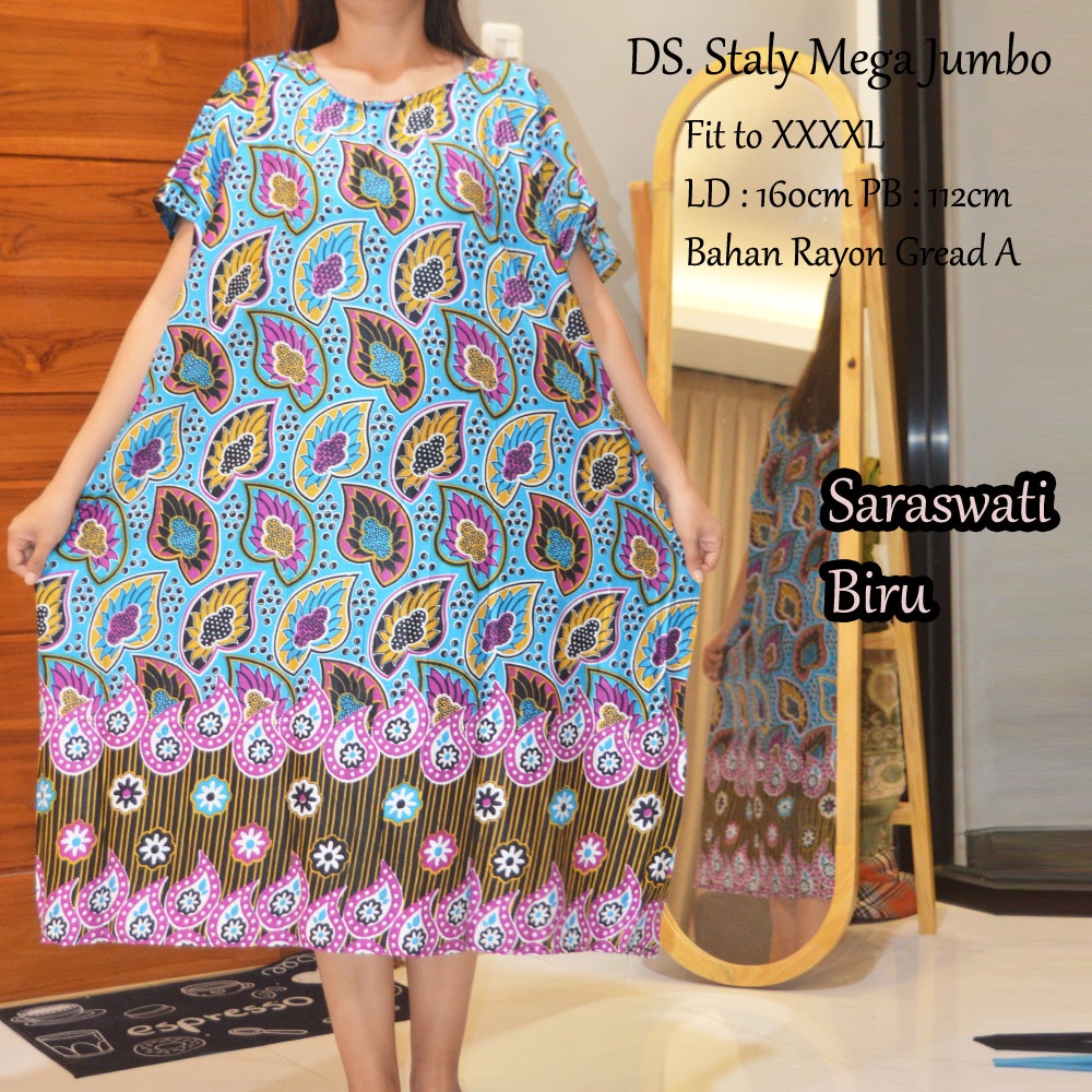 Daster Mega Jumbo Staly LD 160cm || Daster Jumbo Murah-Saraswati Biru A