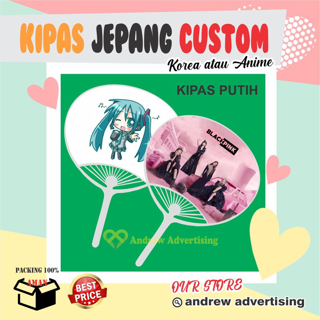 Kipas Jepang Custom Gambar Anime / KPOP model Kerang