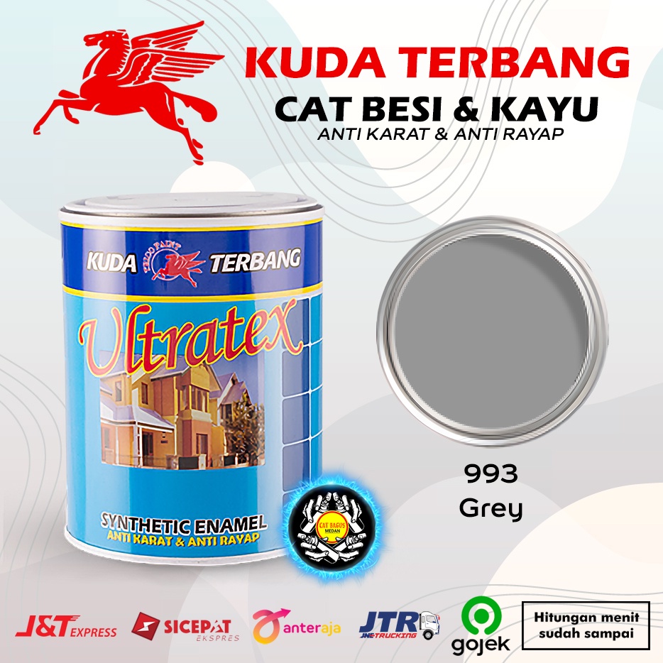 CAT MINYAK CAT KAYU DAN BESI KUDA TERBANG ULTRATEX 1 KG WARNA 993 GREY ABU ABU MUDA ABU ROKOK GRAY 1