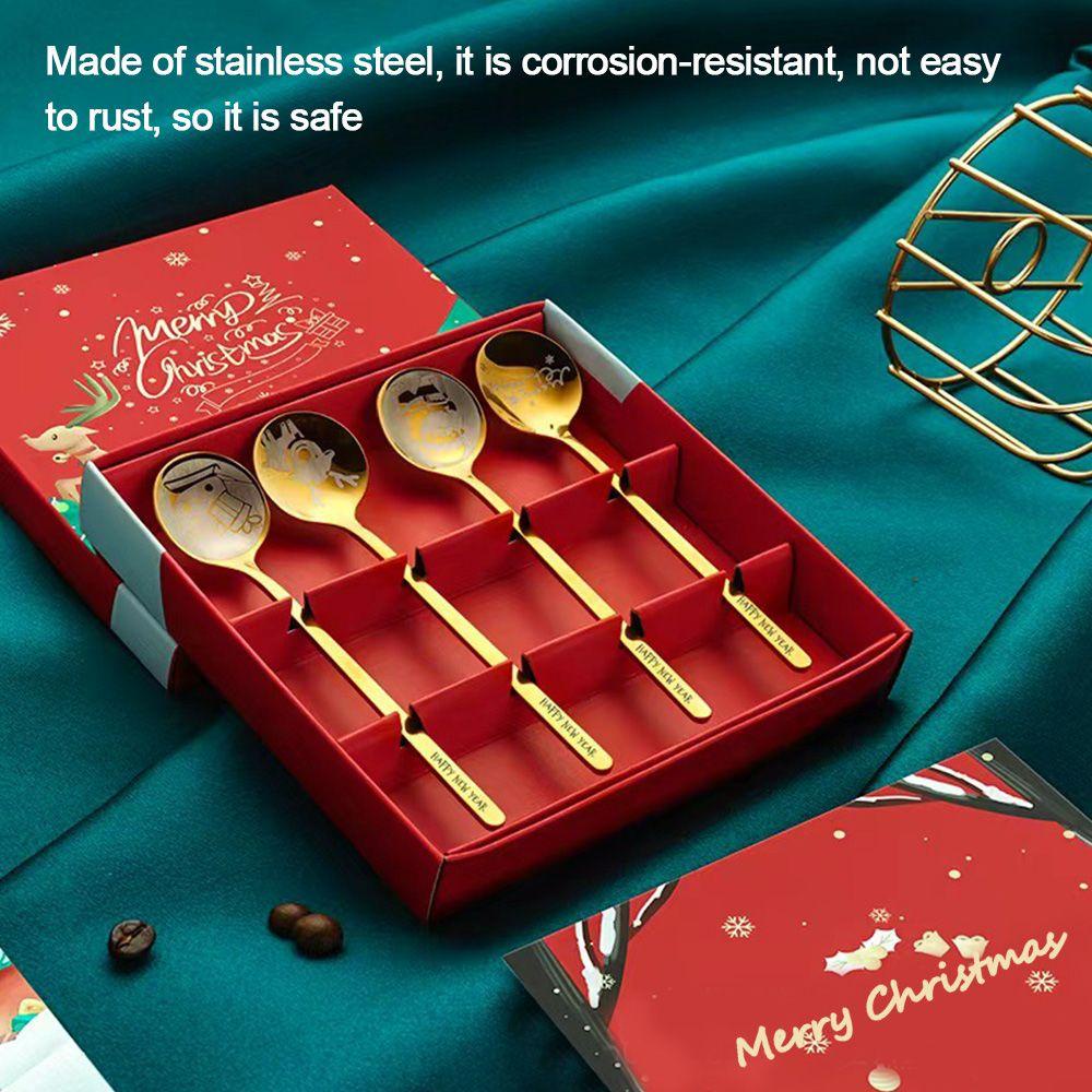 Preva Sendok Natal 4Pcs/set Dessert Tableware Xmas Alat Makan Sendok Kopi