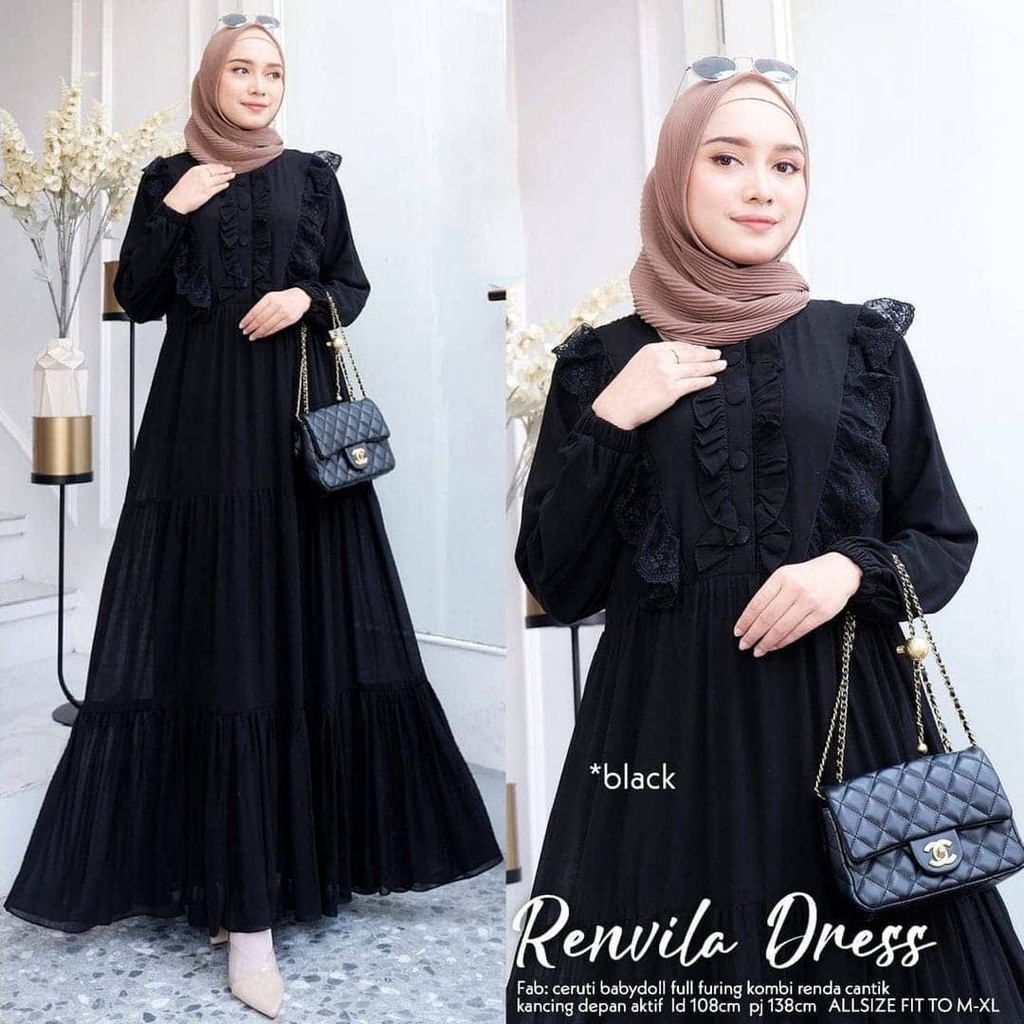 GAMIS WANITA RENVILA DRESS BL LD 110 CM PB 138 CM CERUTY BABYDOLL FULL PURING MIX RENDA KANCING DEPAN GAMIS WANITA TERBARU 2023 KEKINIAN MAXY DRESS WANITA JUMBO DRES CERUTY BABYDOLL PREMIUM MOTIF POLOS BAJU MUSLIM WANITA MODERN