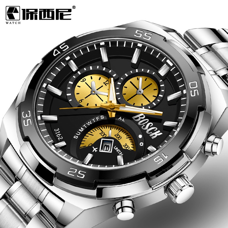 Jam Tangan Pria Rantai Anti Air Original Luxury Stainless Steel BOSCK Terbaru 2025