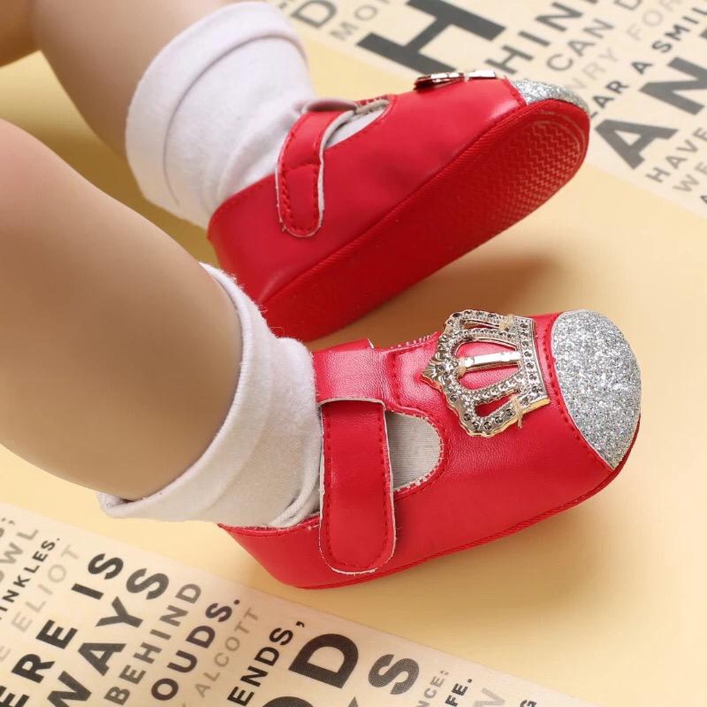 Sepatu Bayi Perempuan Import Premium Sepatu Baby Fashion Motif Mahkota Crown Sepatu Prewalker Anak Bayi Kualitas Premium Import Usia 0 - 18 Bulan