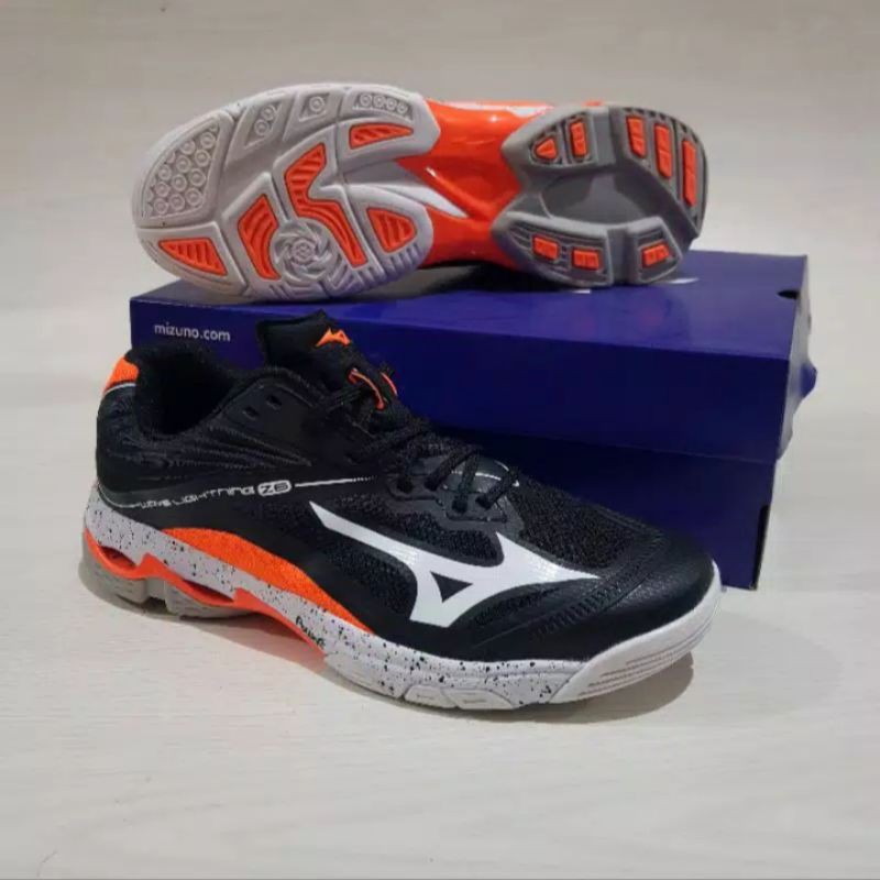 Sepatu volly Mizuno wave lightning z 6 low black white orange impor terbaru