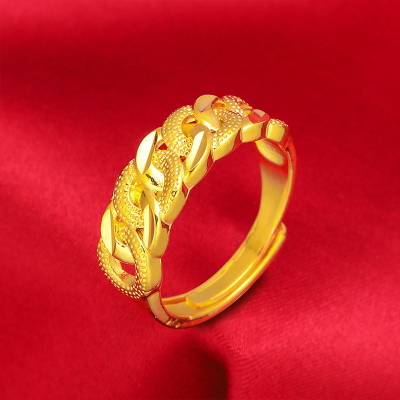 Set Gelang Cincin Lapis Emas Emas Asli Kadar 375Gaya Vintage Korea Untuk Wanita