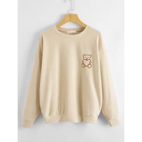 SWEATER BORDIR WANITA BEAR LOVE LINE CUTE FLEECE TEBAL MURAH TERBARU'