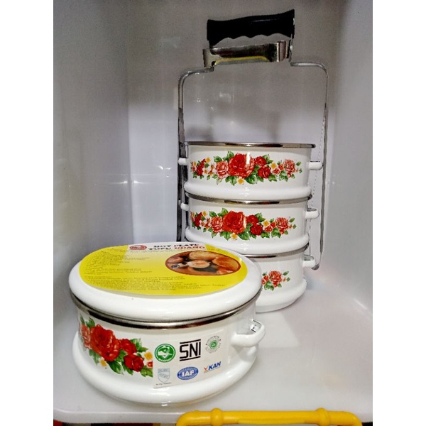 Rantang Porcelain Enamel on steel, Rantang Bekal Susun 4, Rantang jadul Maspion panda