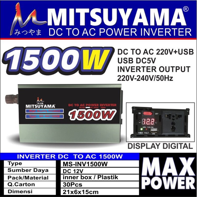 Power Inverter DC to AC DIGITAL / Perubah Arus Aki 1500Watt MS-INV1500W Mitsuyama