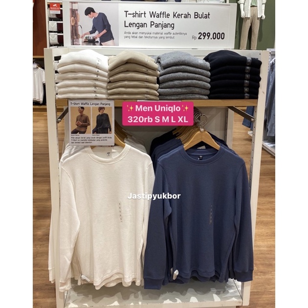 Man Uniqlo Tshirt Waffle Crew Neck Lengan Panjang