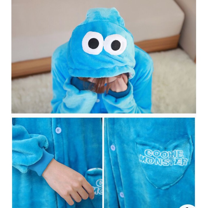 KOSTUM ELMO SESAME STREET COOKIE MONSTER ONESIE PIYAMA BAJU TIDUR