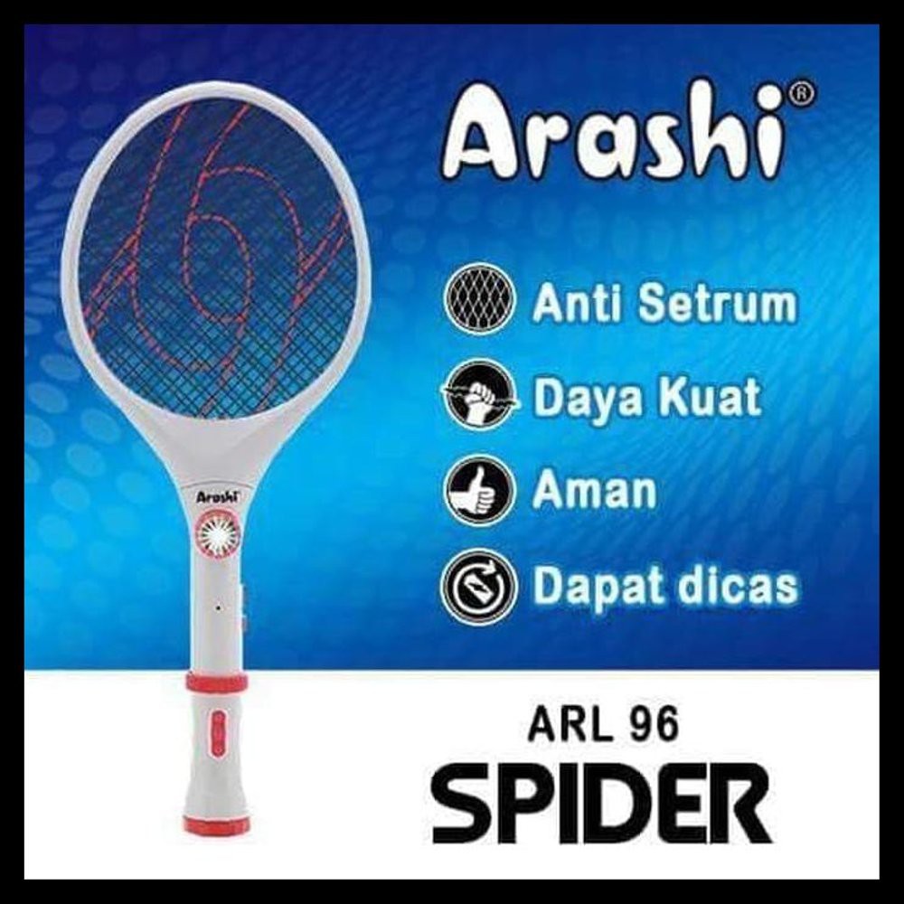 Arashi Raket Nyamuk Electric ARL 96X Spider + 2 Senter LED Rechargeable - Random