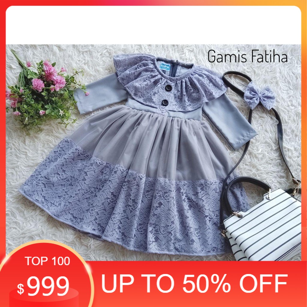 Baju GAMIS FATIHA / GAMIS ANAK PEREMPUAN WARNA ABU ABU