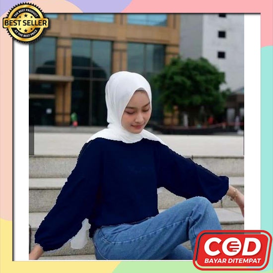 Blouse Kemeja Kancing Lengan Balon Karet Busui Bumil Wudhu Hijab Friendly Bigsize Ukuran Besar Baju 
