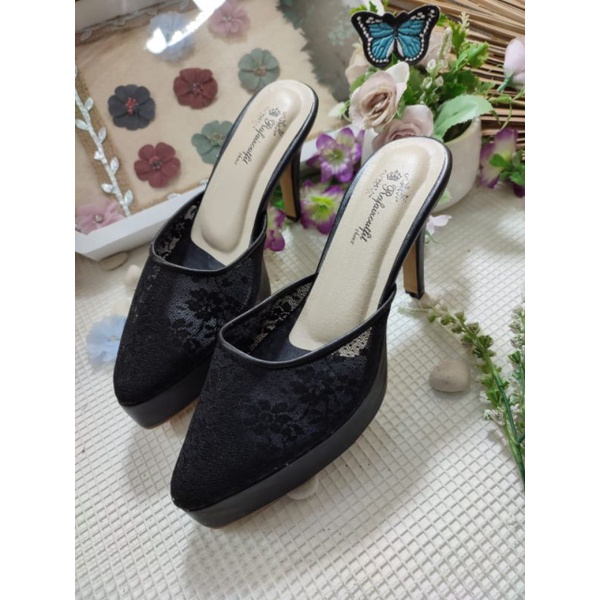 sepatu seyla hitam tinggi 10cm lancip Stiletto