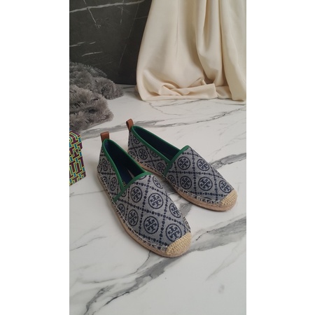 Tory Burch Flat Shoes Fisherman Monogram Green