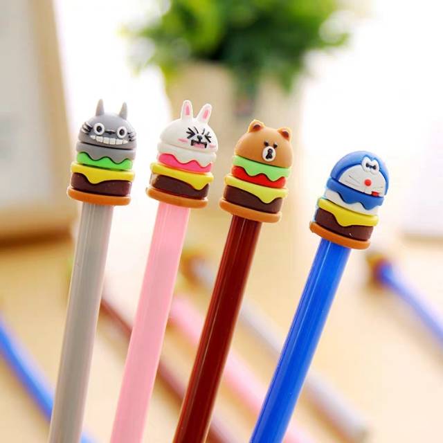 4 &amp; 12 pcs Pena Burger Beruang Bebek Kelinci Momotaro Berger Pen Pulpen Bolpen Gelpen Murah Lucu