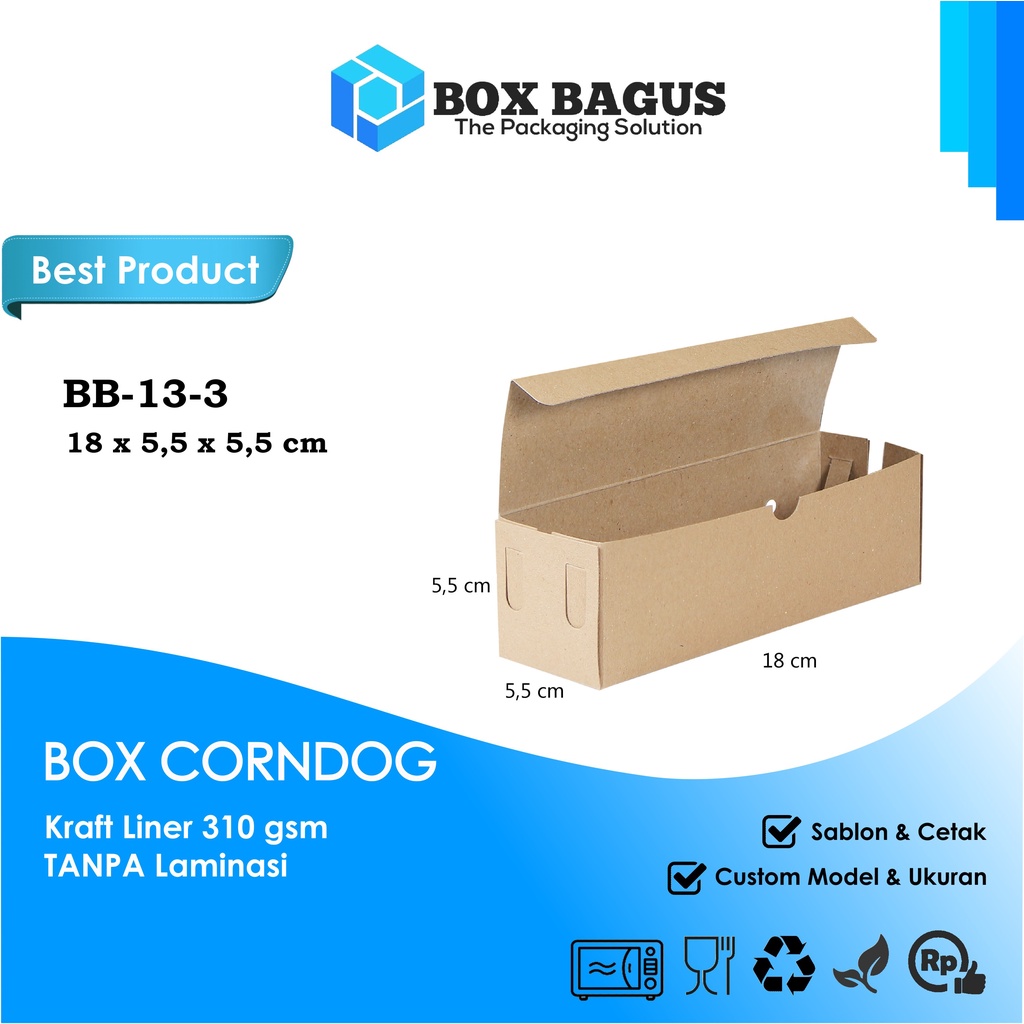 BOX DUS KOTAK HAMPERS CORNDOG TOKKEBI HOTANG SATE TAICHAN 18x5,5x5,5 cm KRAFT 310 gsm