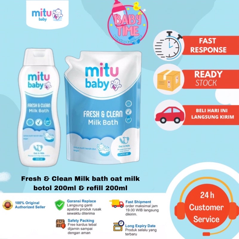 Mitu Baby fresh &amp; Clean Milk bath Oat &amp; Milk Botol 200ml &amp; Refill 200ml