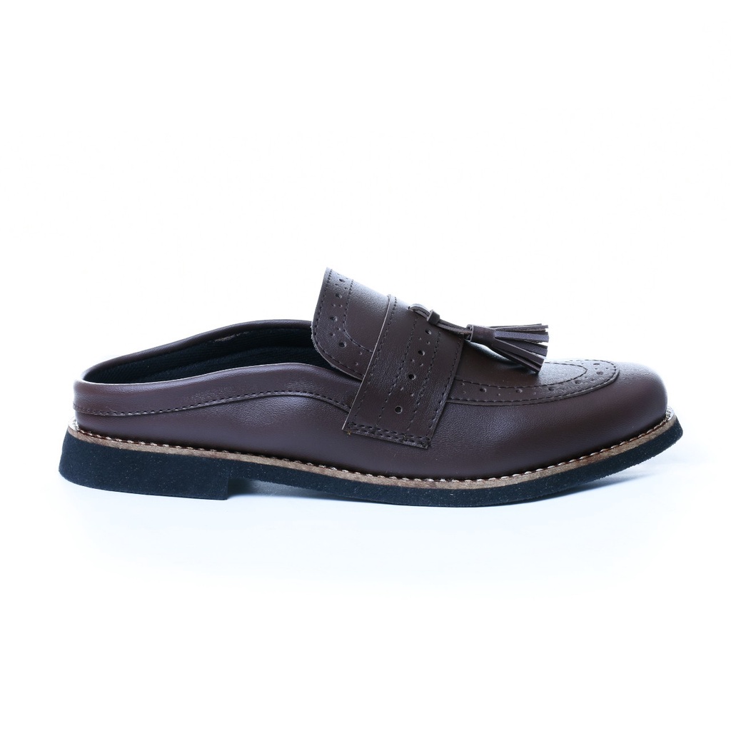 RIONZ MARKES BLACK BROWN - Sepatu Kulit PU Asli Casual Santai Slip On Pria Hitam Coklat Mules Slop Tutong Bustong Cowok Dewasa Semi Formal Pria Kantor Pesta Kondangan Gereja Original Murah Trendy Terbaru Terlaris