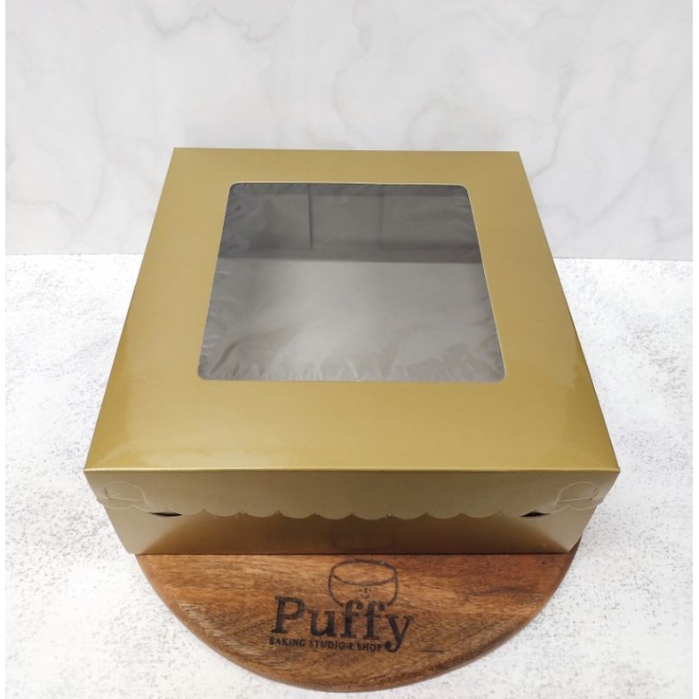 Kotak/Box Kue Fuji Box Emas Tutup Mika 20x20x8cm 10pcs