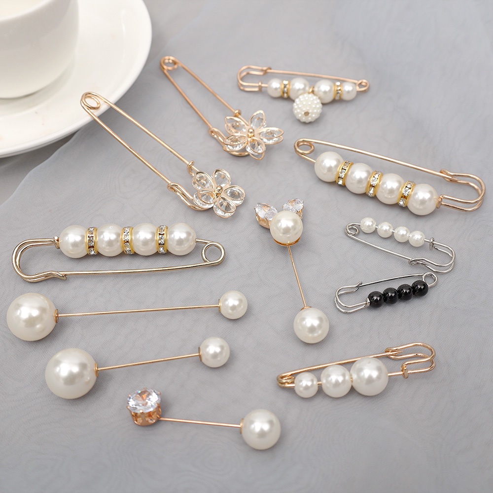 1 Set Waistband Pin Accessories Pearls Crystal Brooch Pins Waist Tighting Clap Anti Exposed Safty Pins Anti-fade Exquisite Elegant Brooches