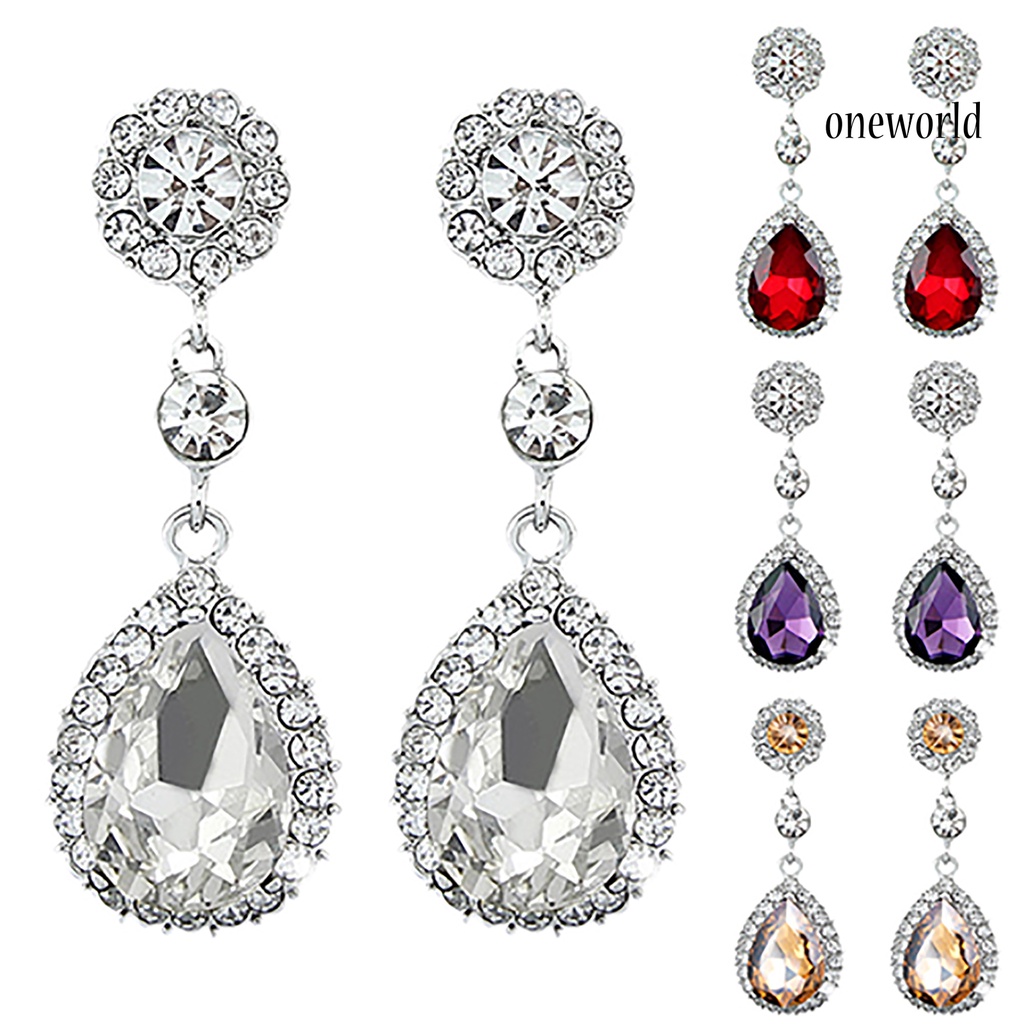 OW@ Women Luxury Water Drop Chandelier Earrings Rhinestone Ear Drops Jewelry for Daily Life