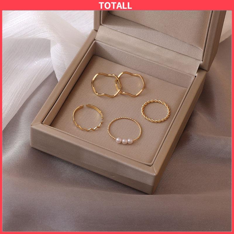 COD 5 pcs/set Cincin Set Fashion Aksen Berlian Imitasi Mutiara Korea Untuk Wanita sherman-Totall