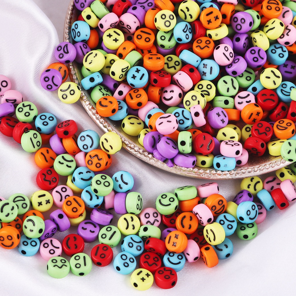 100 Pcs Manik-Manik Spacer Bulat Datar Bahan Akrilik Ukuran 4x7mm Untuk Membuat Perhiasan Gelang