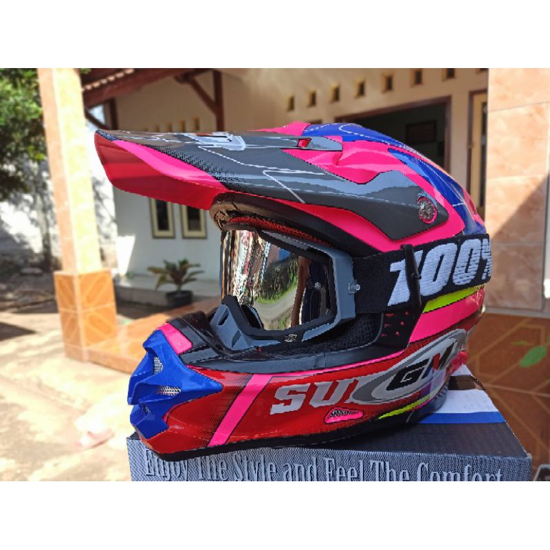 HELM GM CROSS SIGMA PINK+KACA GOOGLE 100%